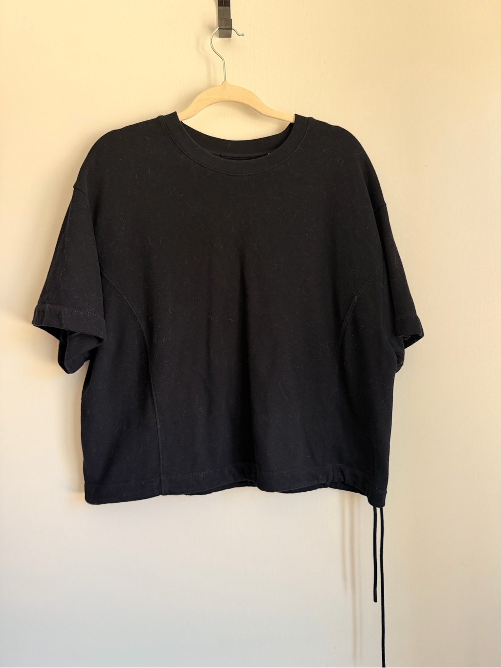 Vince Black Oversized Boxy Tee with Side Drawcord